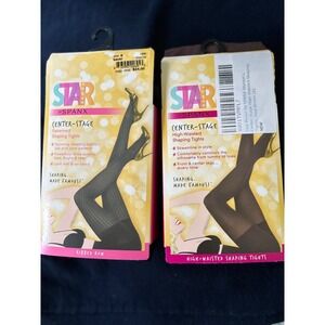 Pair SPANX High-Waisted Shaping Tights Ribbed Row Java Brown-Sz B & Black-size E